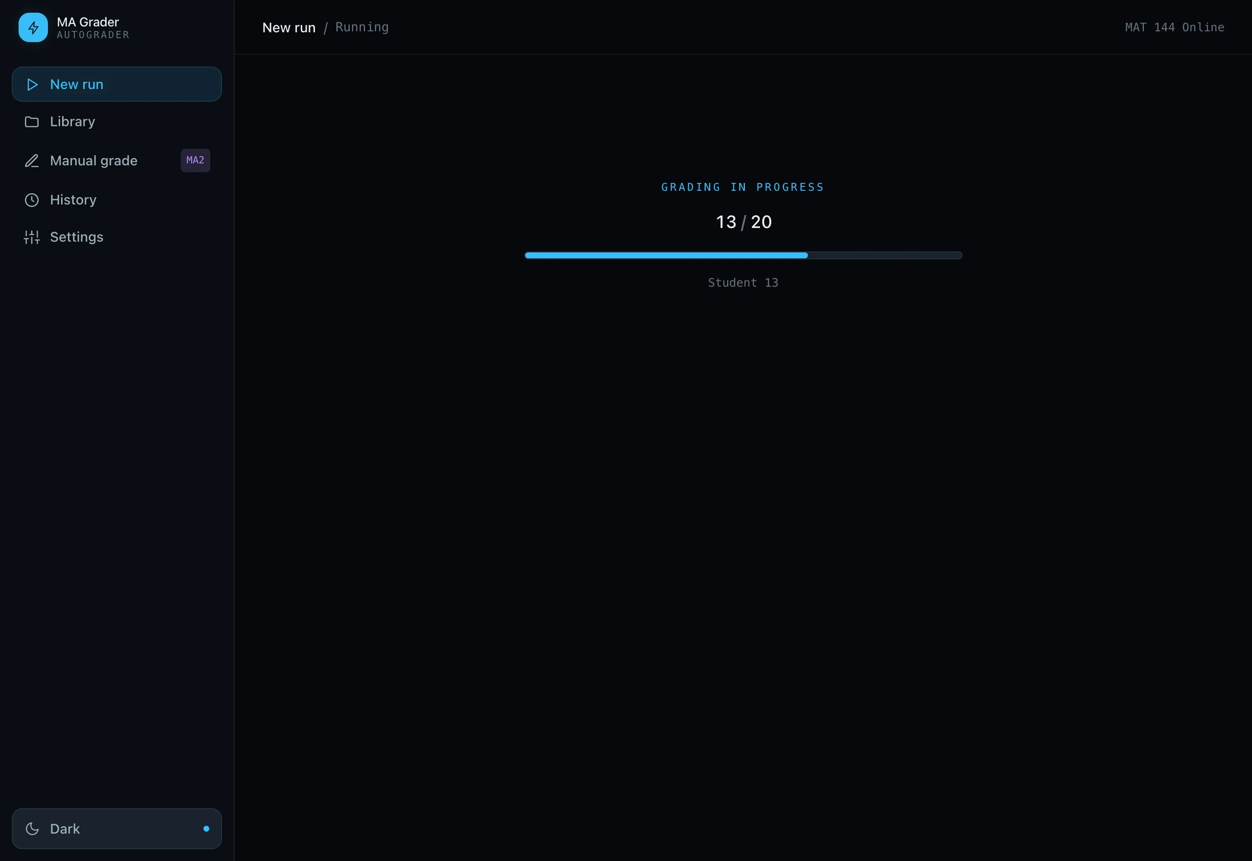 Live progress while the class is graded
